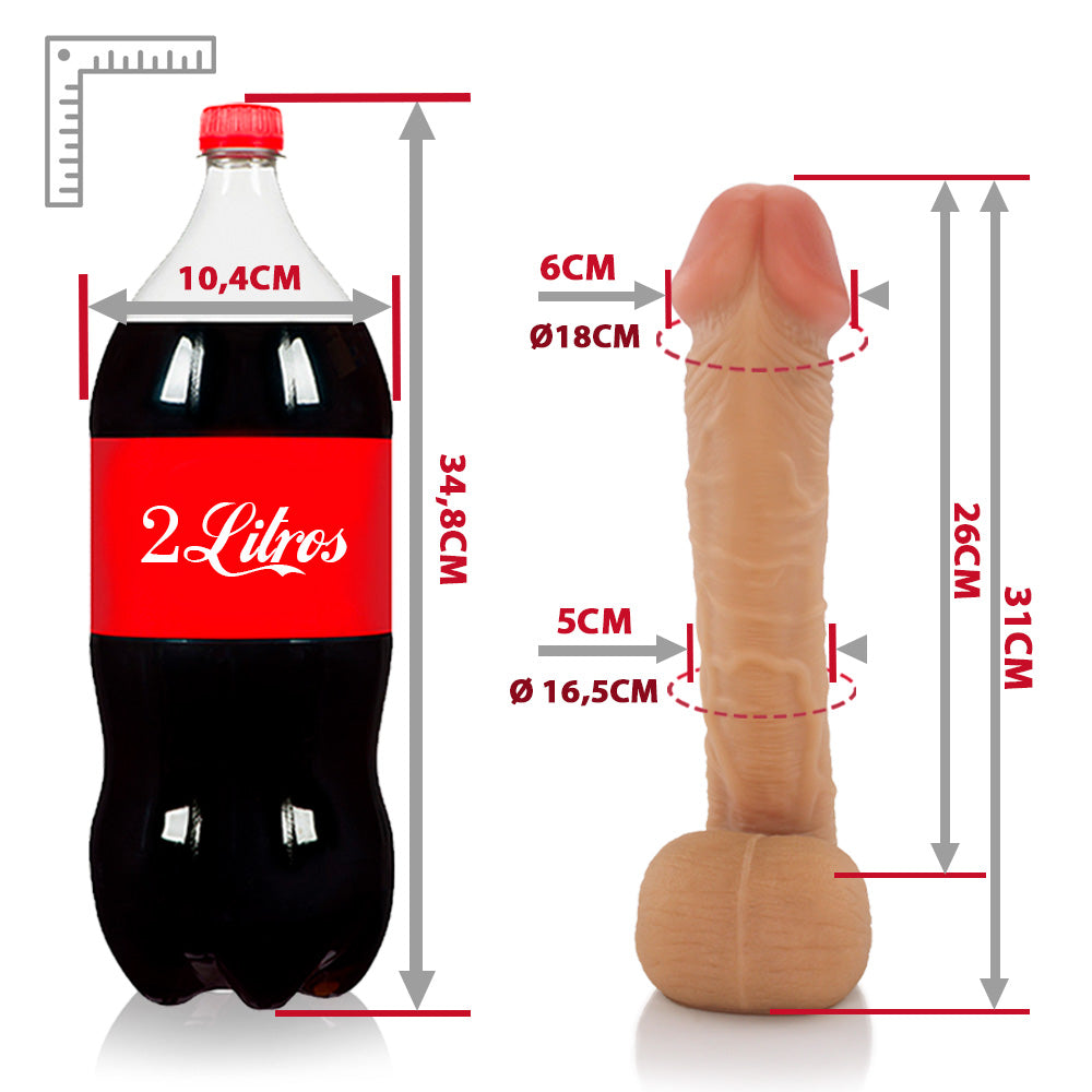 CABEÇÃO - MASSIVE FLEXIBLE REALISTIC PENIS WITH SCROTUM - BEIGE - 31 X 6 CM