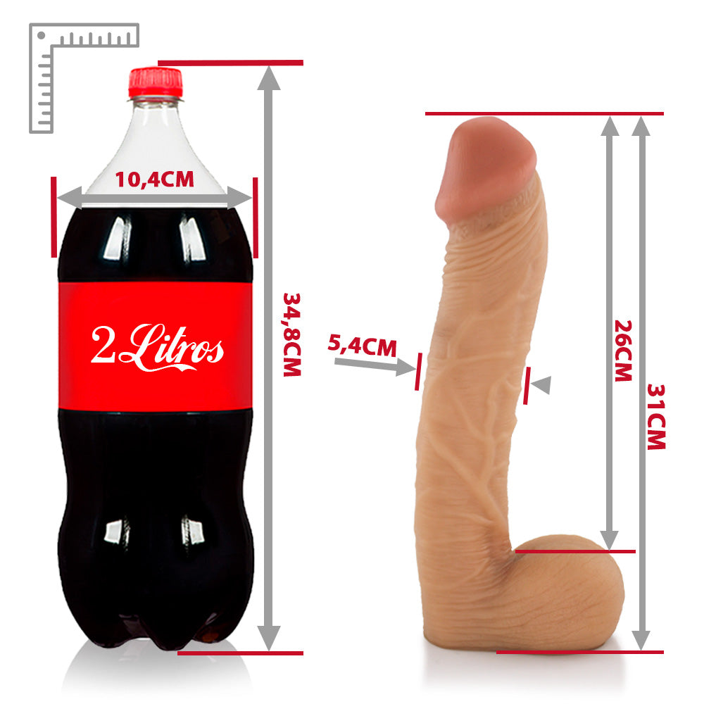 CABEÇÃO - MASSIVE FLEXIBLE REALISTIC PENIS WITH SCROTUM - BEIGE - 31 X 6 CM