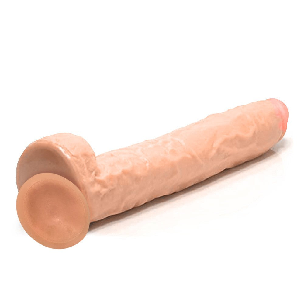 NEGÃO DA PICONA - GIANT THICK FLEXIBLE REALISTIC PENIS WITH SCROTUM AND SUCTION CUP - BEIGE - 37 X 5 CM