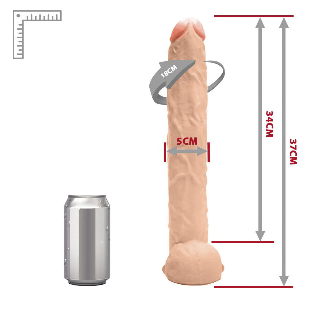 NEGÃO DA PICONA - GIANT THICK FLEXIBLE REALISTIC PENIS WITH SCROTUM AND SUCTION CUP - BEIGE - 37 X 5 CM