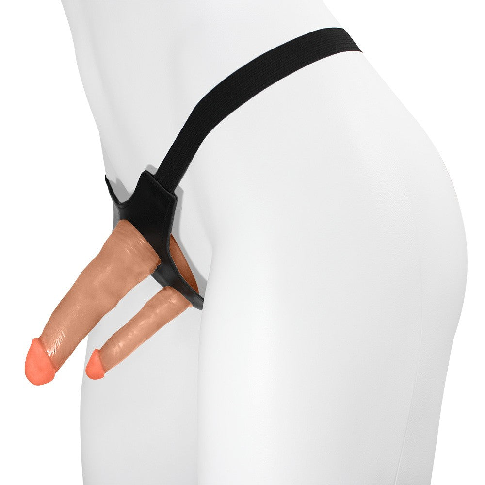 DUPLO COM VEIAS - ADJUSTABLE STRAP-ON WITH FLEXIBLE DOUBLE REALISTIC PENIS - BEIGE - 15 X 3.5 CM AND 10 X 2.5 CM