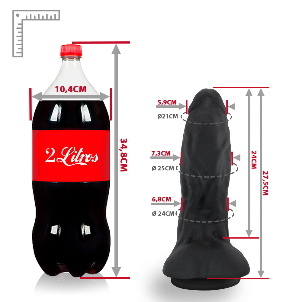 CORAGEM - GIANT THICK FLEXIBLE REALISTIC PENIS WITH SCROTUM AND SUCTION CUP - BLACK - 27.5 X 7.8 CM