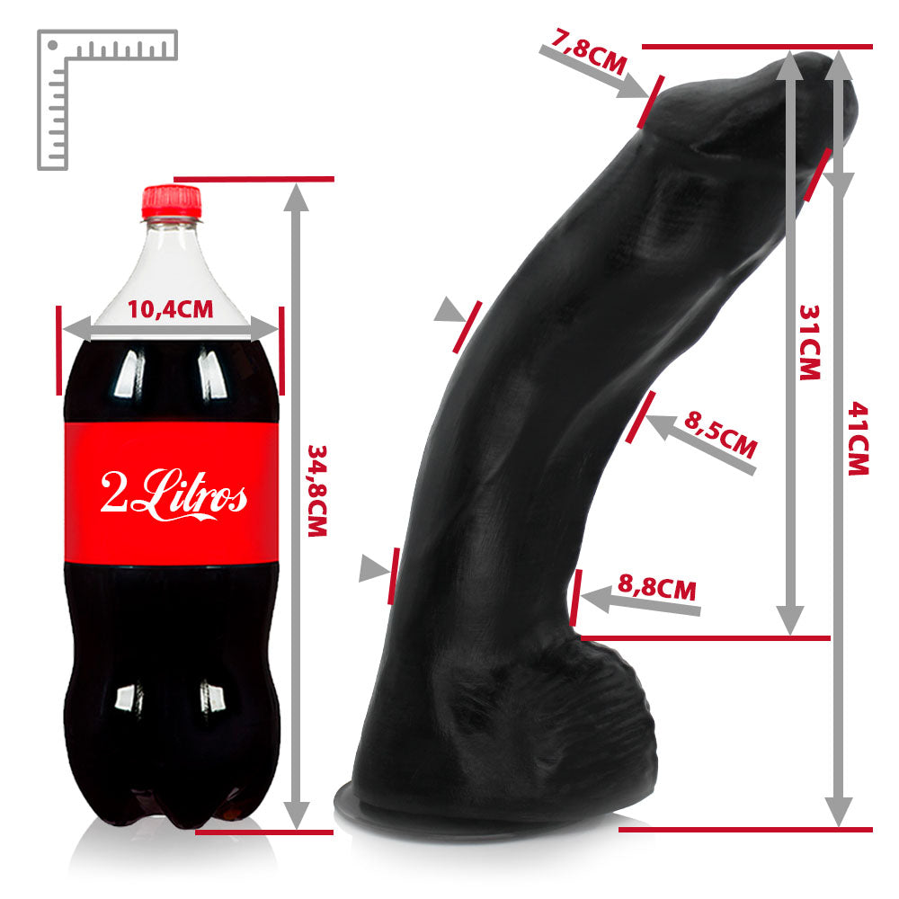 MEGALODON - GIANT THICK FLEXIBLE REALISTIC PENIS WITH SCROTUM AND SUCTION CUP - BLACK - 41 X 8.8 CM