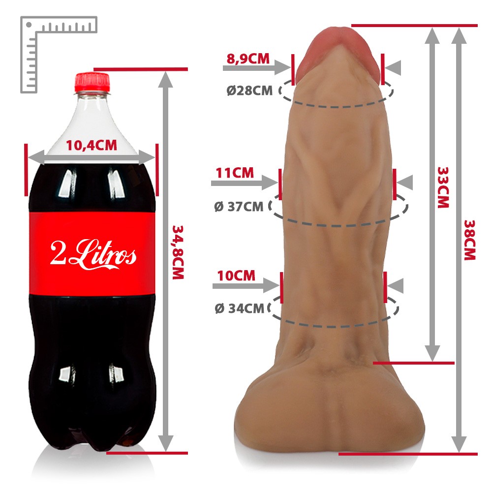 CORAJOSO - GIANT THICK FLEXIBLE REALISTIC PENIS WITH SCROTUM AND SUCTION CUP - BEIGE - 38 X 11.5 CM