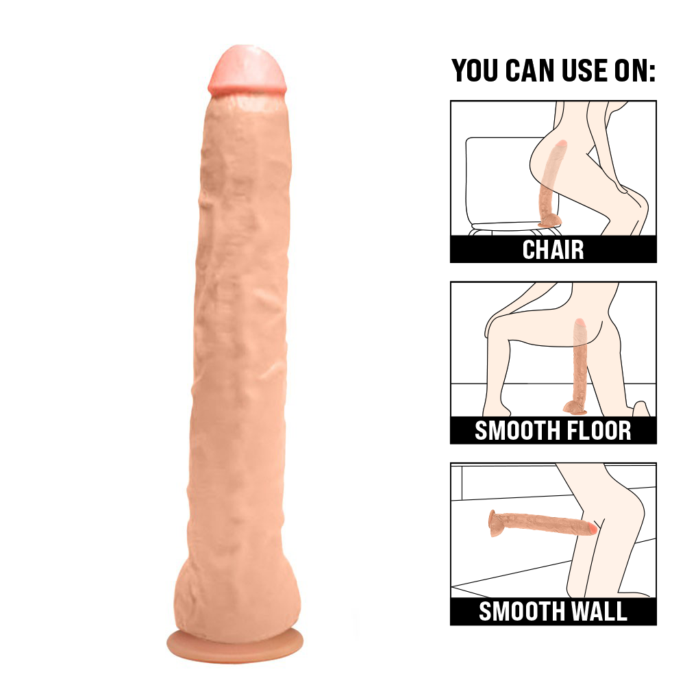 NEGÃO DA PICONA - GIANT THICK FLEXIBLE REALISTIC PENIS WITH SCROTUM AND SUCTION CUP - BEIGE - 37 X 5 CM