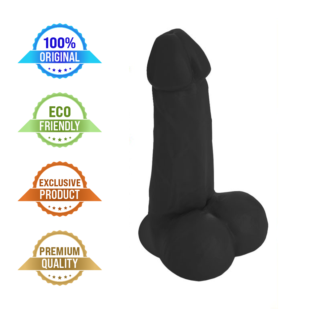 PODEROSO - GIANT THICK FLEXIBLE PENIS WITH SCROTUM AND SUCTION CUP - BLACK - 32 X 10 CM
