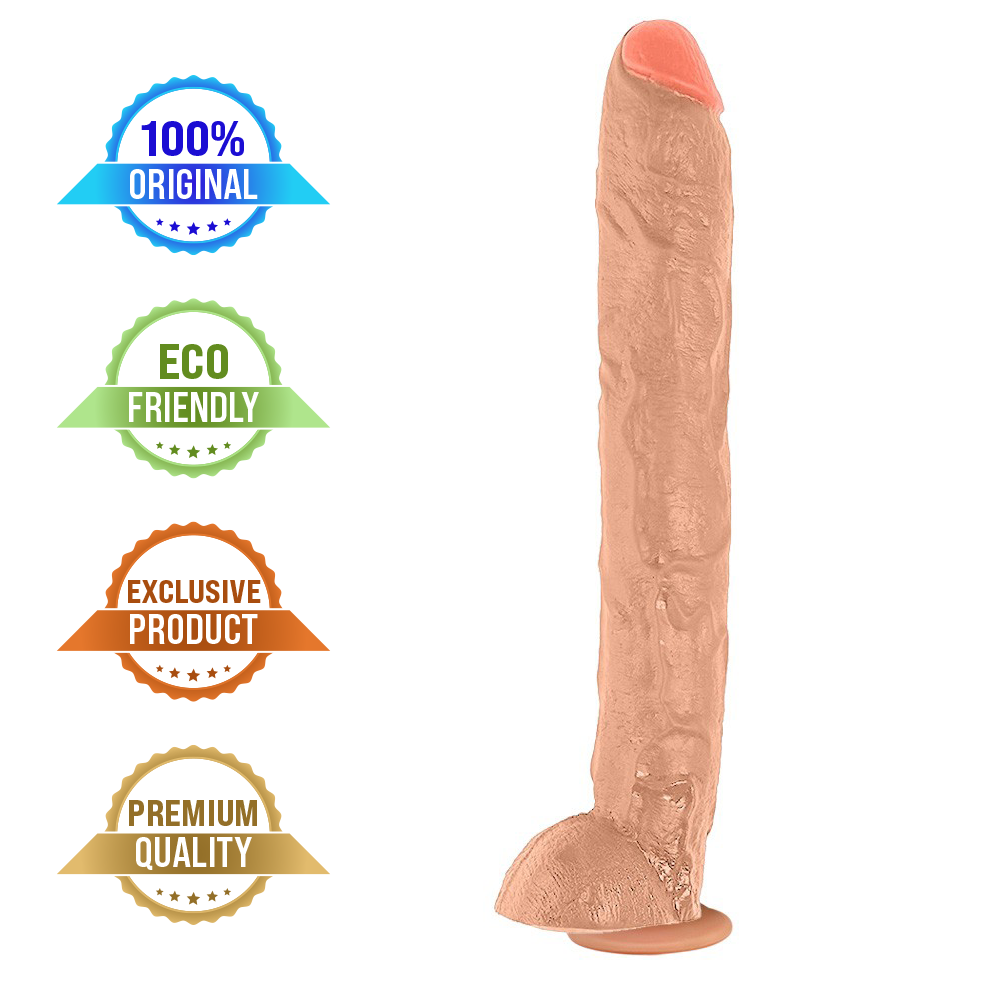NEGÃO DA PICONA - GIANT THICK FLEXIBLE REALISTIC PENIS WITH SCROTUM AND SUCTION CUP - BEIGE - 37 X 5 CM