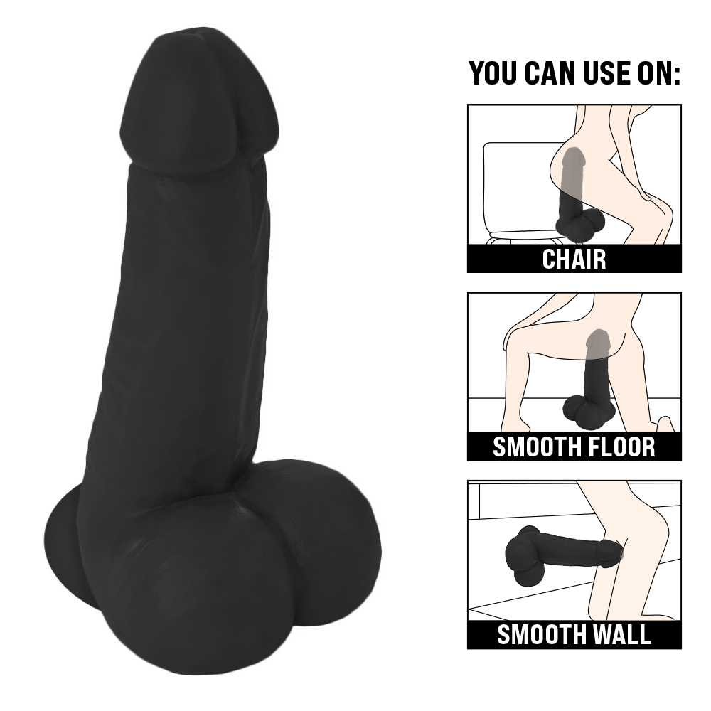PODEROSO - GIANT THICK FLEXIBLE PENIS WITH SCROTUM AND SUCTION CUP - BLACK - 32 X 10 CM