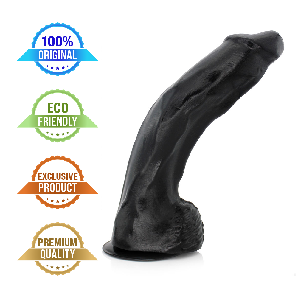 MEGALODON - GIANT THICK FLEXIBLE REALISTIC PENIS WITH SCROTUM AND SUCTION CUP - BLACK - 41 X 8.8 CM
