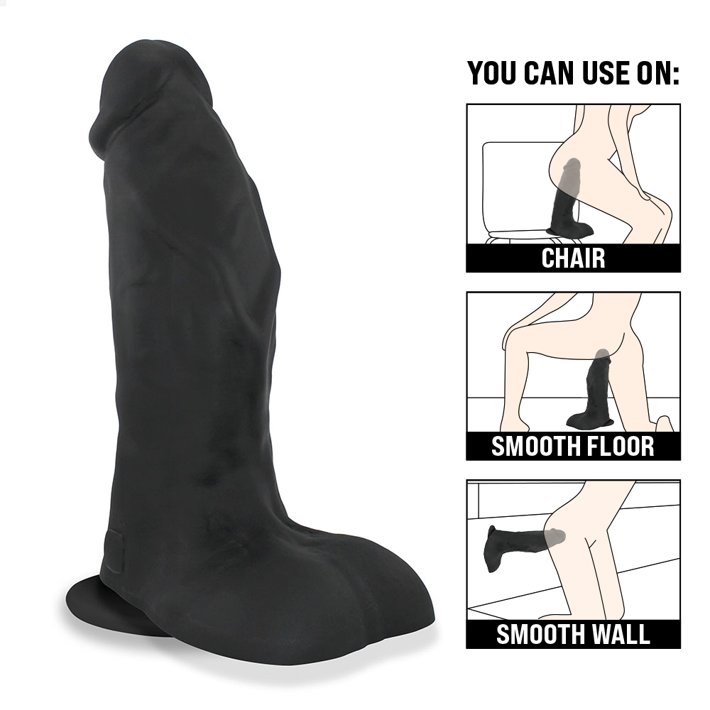 CORAGEM - GIANT THICK FLEXIBLE REALISTIC PENIS WITH SCROTUM AND SUCTION CUP - BLACK - 27.5 X 7.8 CM