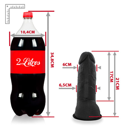 BONITÃO - FLEXIBLE REALISTIC PENIS WITH SCROTUM AND SUCTION CUP - BLACK - 21 X 6.5 CM