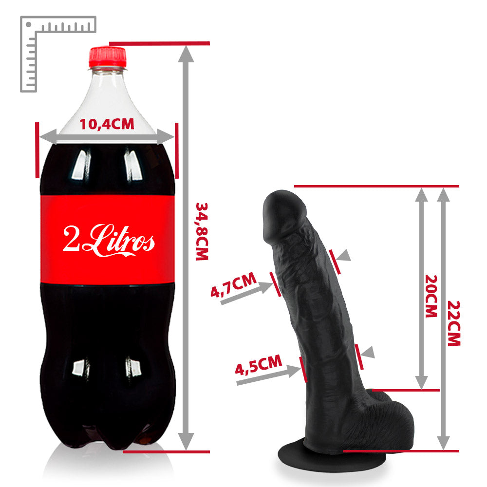 QUERIDÃO - FLEXIBLE REALISTIC PENIS WITH SCROTUM AND SUCTION CUP - BLACK - 22 X 5 CM