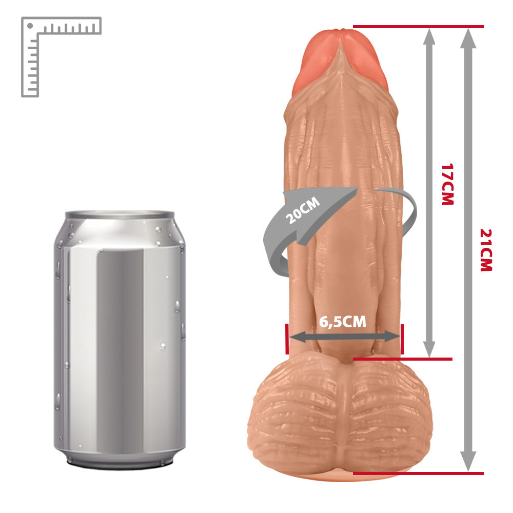 LARGE - FLEXIBLE REALISTIC PENIS WITH SCROTUM AND SUCTION CUP - BEIGE - 21 x 6.5 CM