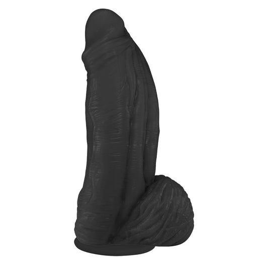 LARGE - FLEXIBLE REALISTIC PENIS WITH SCROTUM AND SUCTION CUP - BLACK - 21 x 6.5 CM