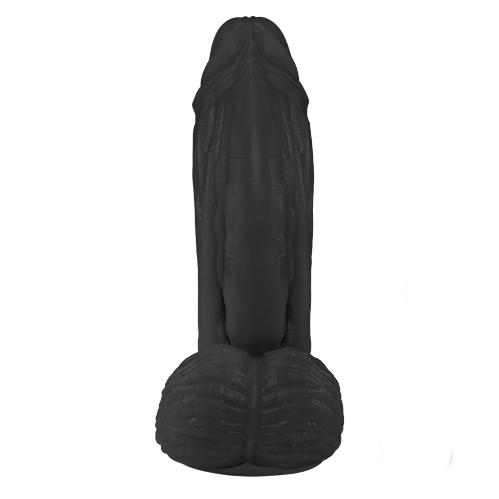 LARGE - FLEXIBLE REALISTIC PENIS WITH SCROTUM AND SUCTION CUP - BLACK - 21 x 6.5 CM