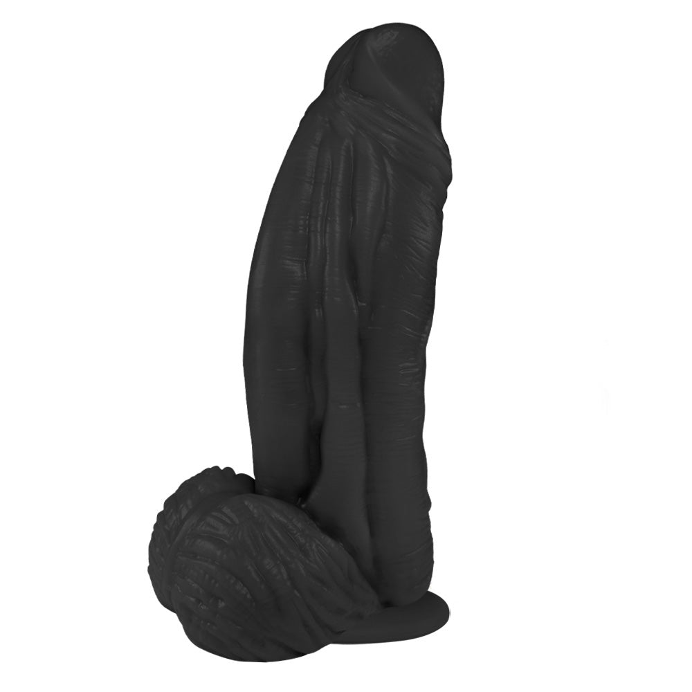 LARGE - FLEXIBLE REALISTIC PENIS WITH SCROTUM AND SUCTION CUP - BLACK - 21 x 6.5 CM