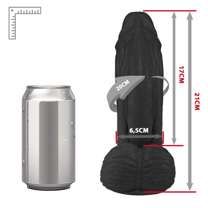 LARGE - FLEXIBLE REALISTIC PENIS WITH SCROTUM AND SUCTION CUP - BLACK - 21 x 6.5 CM