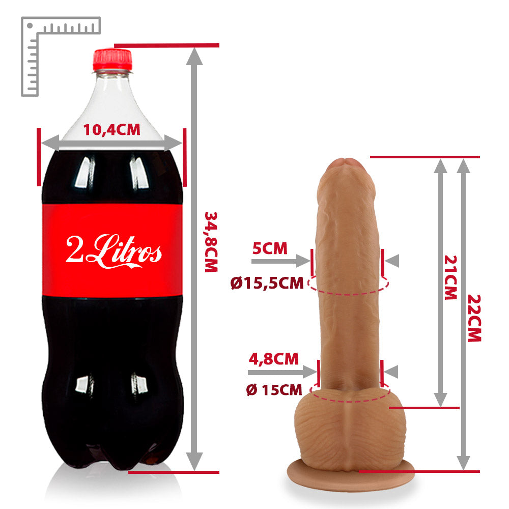 BICHÃO - FLEXIBLE REALISTIC PENIS WITH SCROTUM AND SUCTION CUP - BEIGE - 22 X 5 CM