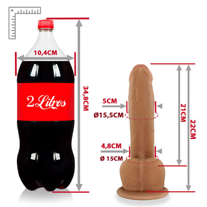 BICHÃO - FLEXIBLE REALISTIC PENIS WITH SCROTUM AND SUCTION CUP - BEIGE - 22 X 5 CM