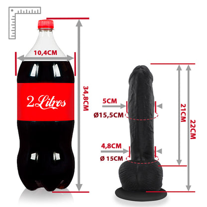 BICHÃO - FLEXIBLE REALISTIC PENIS WITH SCROTUM AND SUCTION CUP - BLACK - 22 X 5 CM