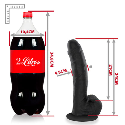 BICHÃO - FLEXIBLE REALISTIC PENIS WITH SCROTUM AND SUCTION CUP - BLACK - 22 X 5 CM