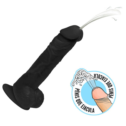 EROS - FLEXIBLE EJACULATING REALISTIC PENIS WITH SCROTUM AND SUCTION CUP - BLACK - 20 X 4.5 CM