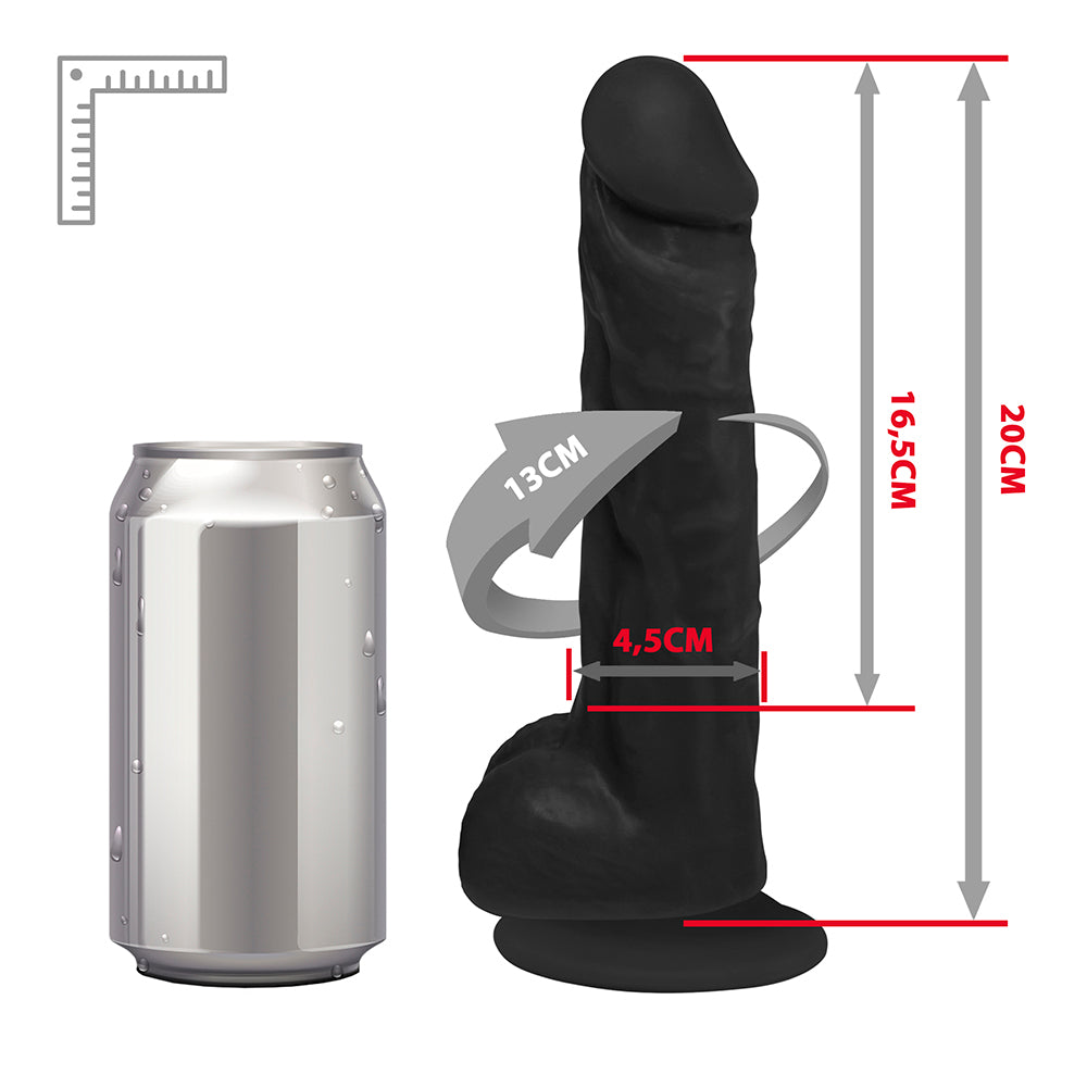 EROS - FLEXIBLE EJACULATING REALISTIC PENIS WITH SCROTUM AND SUCTION CUP - BLACK - 20 X 4.5 CM