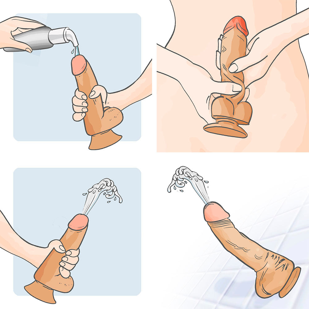 KING - FLEXIBLE EJACULATING REALISTIC PENIS WITH SCROTUM AND SUCTION CUP - BLACK - 19 X 5 CM