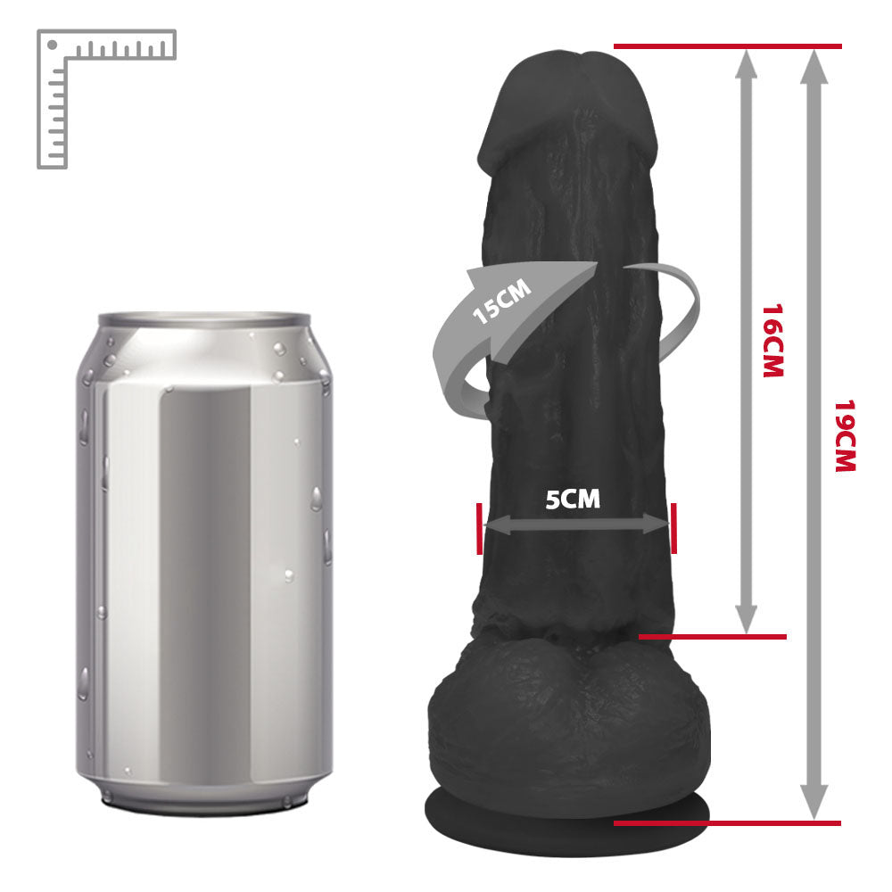 KING - FLEXIBLE EJACULATING REALISTIC PENIS WITH SCROTUM AND SUCTION CUP - BLACK - 19 X 5 CM