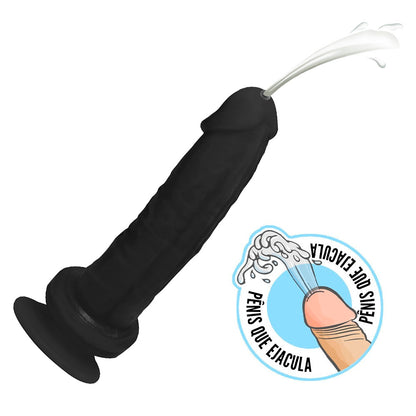 MARTES - FLEXIBLE EJACULATING REALISTIC PENIS WITH SUCTION CUP - BLACK - 19 X 4.5 CM