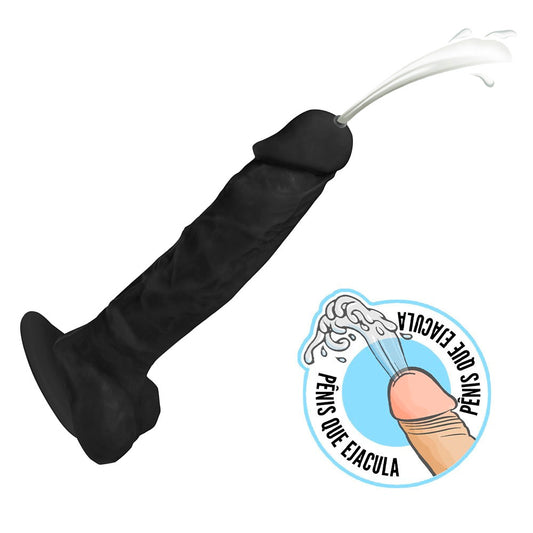 APOLO - FLEXIBLE EJACULATING REALISTIC PENIS WITH SCROTUM AND SUCTION CUP - BLACK - 20.5 X 4.5 CM