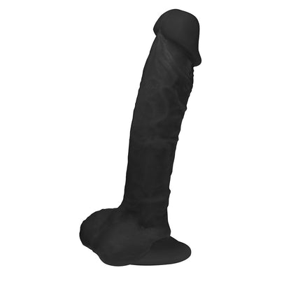 APOLO - FLEXIBLE EJACULATING REALISTIC PENIS WITH SCROTUM AND SUCTION CUP - BLACK - 20.5 X 4.5 CM