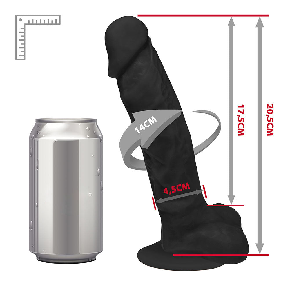 APOLO - FLEXIBLE EJACULATING REALISTIC PENIS WITH SCROTUM AND SUCTION CUP - BLACK - 20.5 X 4.5 CM