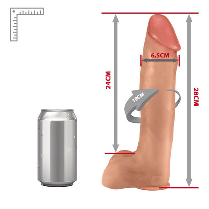 BENGA - GIANT THICK FLEXIBLE REALISTIC PENIS WITH SCROTUM AND SUCTION CUP - BEIGE - 28 X 6.5 CM