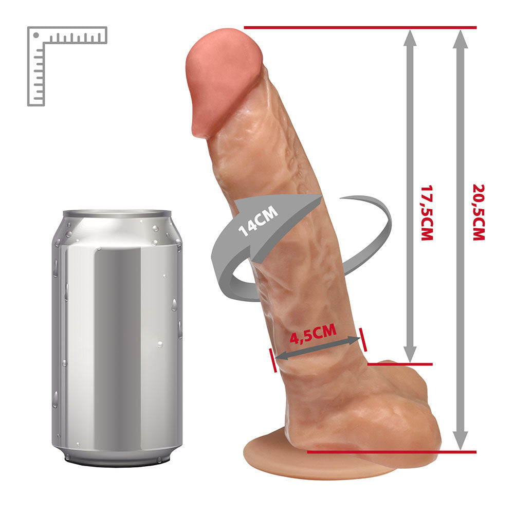 APOLO - FLEXIBLE EJACULATING REALISTIC PENIS WITH SCROTUM AND SUCTION CUP - BEIGE - 20.5 X 4.5 CM