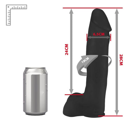 BENGA - GIANT THICK FLEXIBLE REALISTIC PENIS WITH SCROTUM AND SUCTION CUP - BLACK - 28 X 6.5 CM