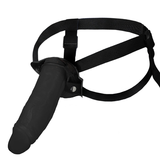 LARGE - ADJUSTABLE STRAP-ON WITH REALISTIC PENIS - BLACK - 21 X 6.5 CM