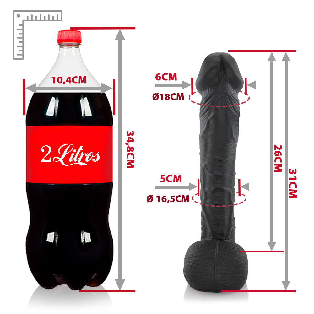 CABEÇÃO - MASSIVE FLEXIBLE REALISTIC PENIS WITH SCROTUM - BLACK - 31 X 6 CM