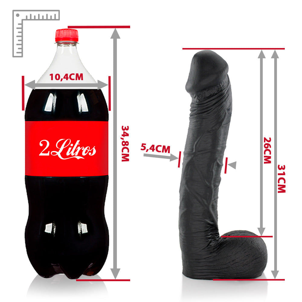 CABEÇÃO - MASSIVE FLEXIBLE REALISTIC PENIS WITH SCROTUM - BLACK - 31 X 6 CM