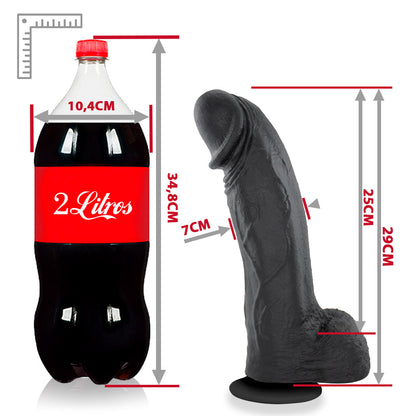 MOZÃO - FLEXIBLE REALISTIC PENIS WITH SCROTUM AND SUCTION CUP - BLACK - 29 X 7.5 CM