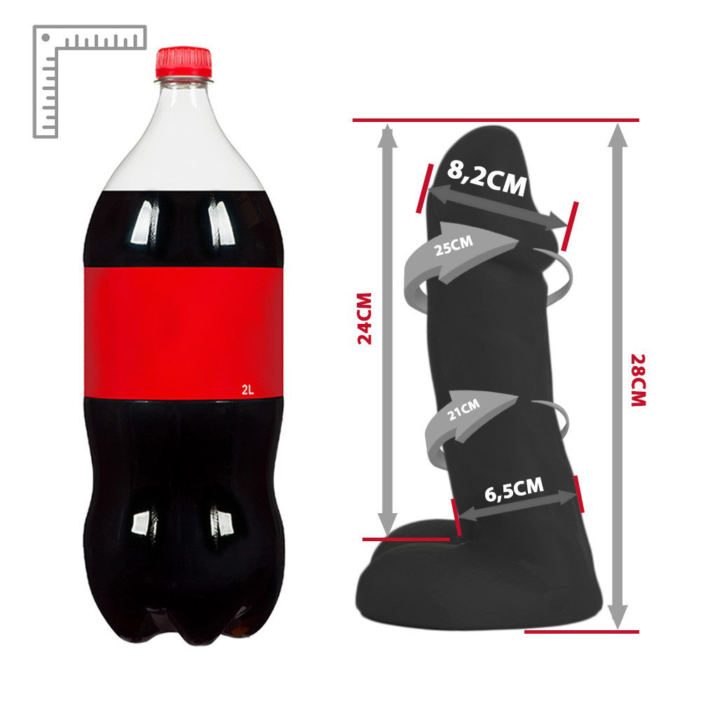 DILATADO - GIANT THICK FLEXIBLE REALISTIC PENIS WITH SCROTUM AND SUCTION CUP - BLACK - 28 X 8.2 CM