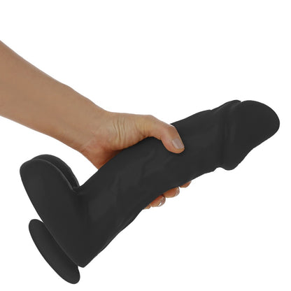 DILATADO - GIANT THICK FLEXIBLE REALISTIC PENIS WITH SCROTUM AND SUCTION CUP - BLACK - 28 X 8.2 CM