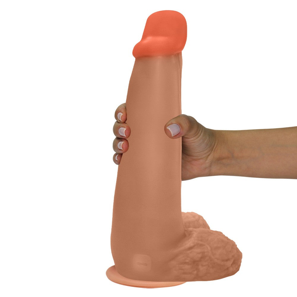 LONGO - GIANT THICK FLEXIBLE REALISTIC PENIS WITH SCROTUM AND SUCTION CUP - BEIGE - 28 X 8.3 CM