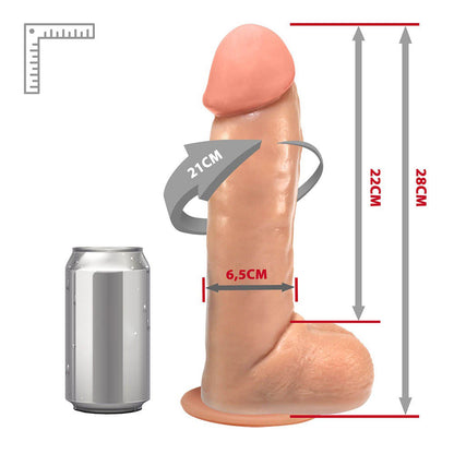 OPTIMUS - GIANT THICK FLEXIBLE REALISTIC PENIS WITH SCROTUM AND SUCTION CUP - BEIGE - 28 X 6.5 CM