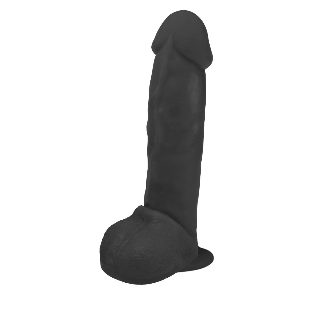 OPTIMUS - GIANT THICK FLEXIBLE REALISTIC PENIS WITH SCROTUM AND SUCTION CUP - BLACK - 28 X 6.5 CM