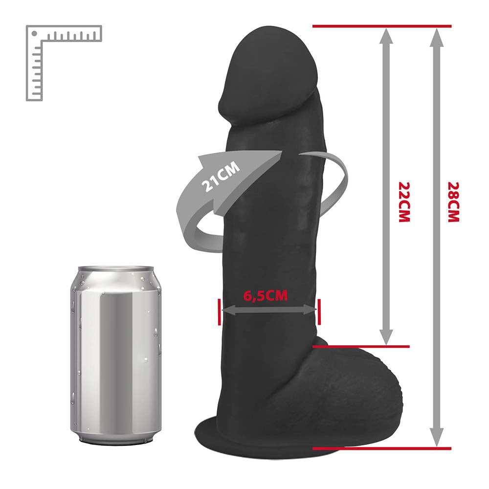 OPTIMUS - GIANT THICK FLEXIBLE REALISTIC PENIS WITH SCROTUM AND SUCTION CUP - BLACK - 28 X 6.5 CM