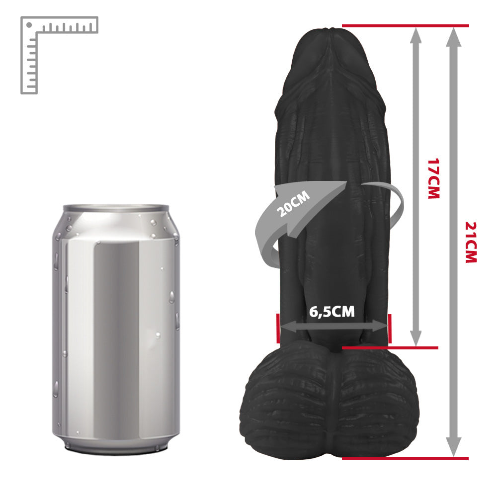 LARGE - FLEXIBLE REALISTIC PENIS WITH SCROTUM - BLACK - 21 X 6.5 CM