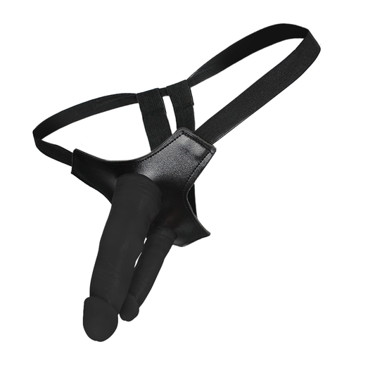 DUPLO COM VEIAS - ADJUSTABLE STRAP-ON WITH REALISTIC PENIS - BLACK - 15 X 3.5 CM AND 10 X 2.5 CM