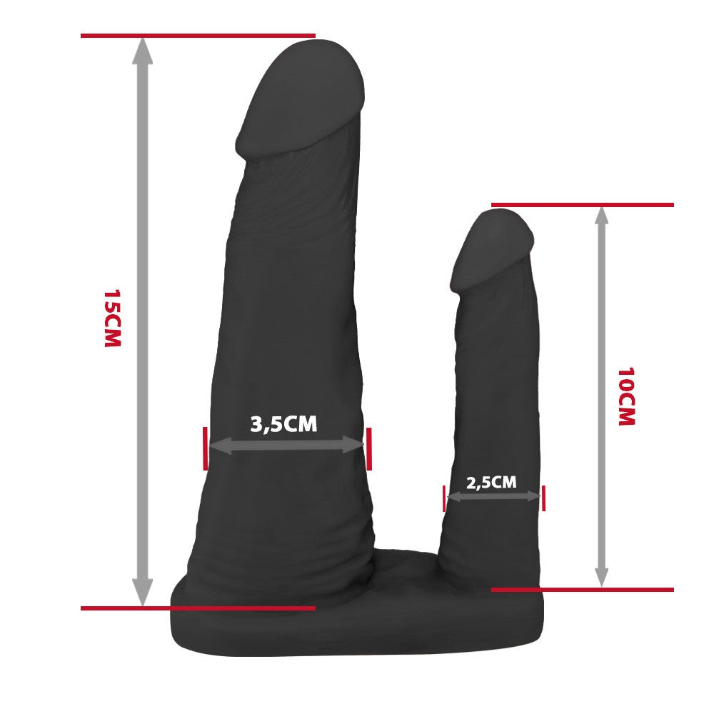 DUPLO COM VEIAS - ADJUSTABLE STRAP-ON WITH REALISTIC PENIS - BLACK - 15 X 3.5 CM AND 10 X 2.5 CM