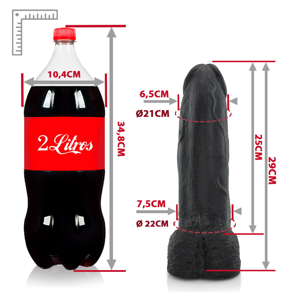 MOZÃO - FLEXIBLE REALISTIC PENIS WITH SCROTUM - BLACK - 29 X 7.5 CM